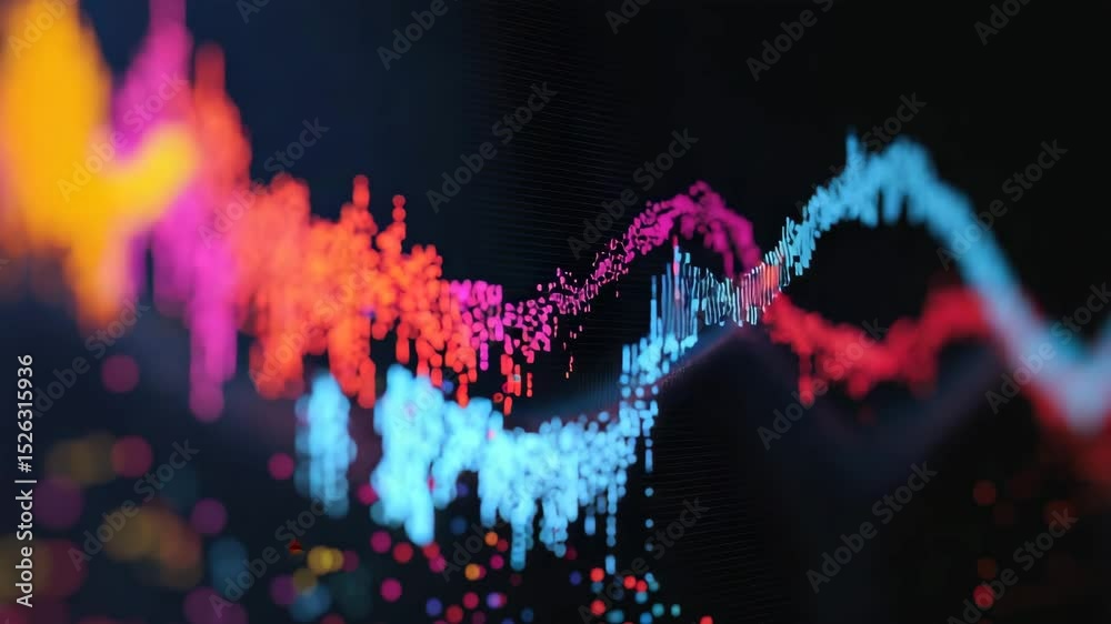Fototapete A vibrant, abstract visualization of data points and line graphs on a dark background using vivid neon colors.