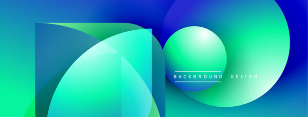 Abstract gradient shapes overlap. Blue, green hues dominate composition. Modern design element for backgrounds, presentations.