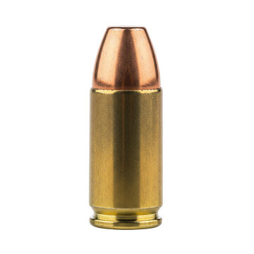 A gleaming 45 caliber bullet, isolated on transparent background
