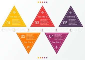 5 options business infographic template, theme of arranged triangle frame in top and bottom position, also with center line