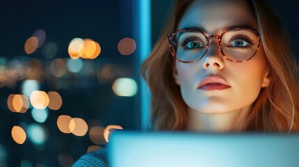Businesswoman CEO woman making important decisions while working on her laptop at a high rise office.