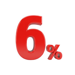 A glossy red six percent isolated on transparent background