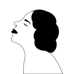 Side view of elegant woman with curly hair, vector illustration.