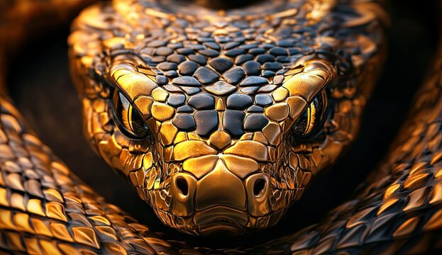 A golden cobra head with black scales