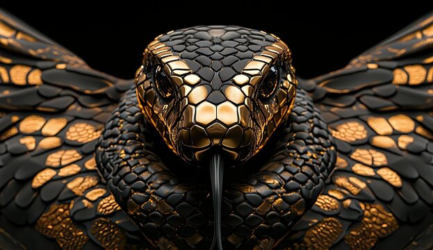 A golden cobra head with black scales