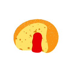 Delicious berliner with jam topped with powdered sugar.