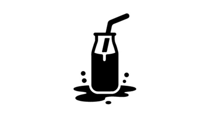 milk, milk bottle, straw, splashes, water bottle logo vector icon in black color