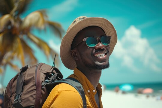 Backpack beach adult happy.