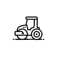 Road roller construction vehicle in black outline icon