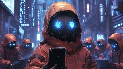 Digital Illustration of a Glowing Evil Robot