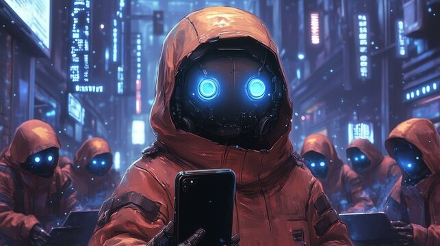 Digital Illustration of a Glowing Evil Robot