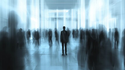 Solitude Amidst the Blur: A Man Stands Alone in a Crowd