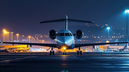 Night Flight: Private Jet on the Runway