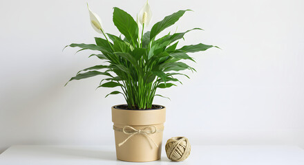 Vibrant green houseplant in a terracotta pot with fresh leaves, perfect for home decor or an isolated nature accent