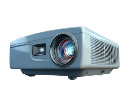 Compact projector with sleek design, featuring prominent lens and modern aesthetic. This device is perfect for presentations, home theater setups, or educational purposes, providing clear