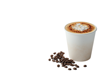 Cappuccino in disposable cup with latte art