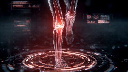 Futuristic Knee Joint Scan with Pain Highlight