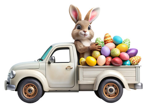 Fototapeta Easter Bunny's Egg Delivery: Charming Vintage Truck Scene