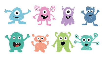 Monster set, hand drawn illustration.