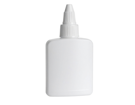 A small white plastic squeeze bottle with a pointed nozzle cap, typically used for dispensing glue or liquid adhesives.