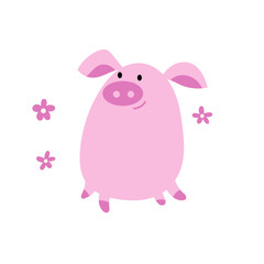 Funny pink pig vector illustration