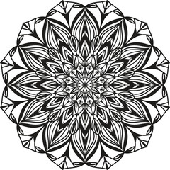 Intricate Black and White Mandala Design with Floral Motifs