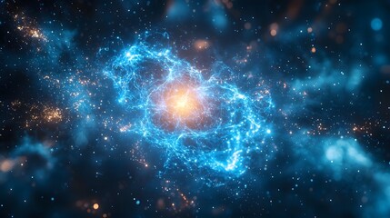 Quantum satellite emitting blue communication waves in deep space
