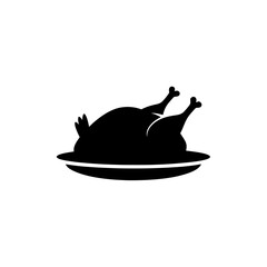 A silhouette of a roasted turkey on a plate against white backdrop on white background , no background