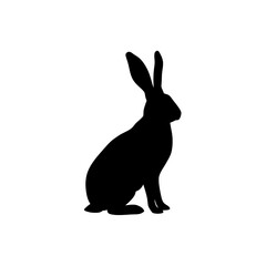 Silhouette of a rabbit sitting upright against a white background on white background , no background