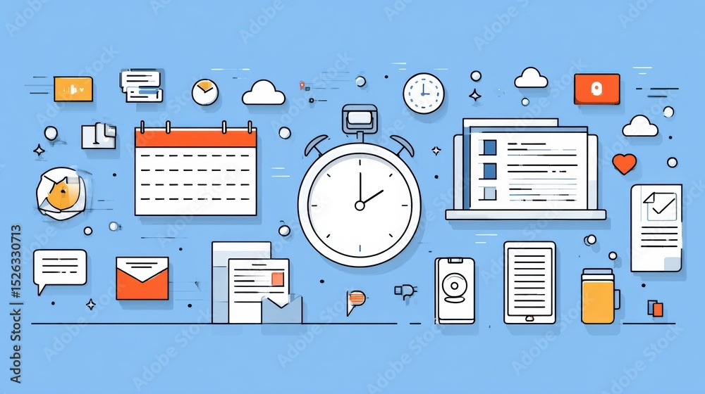 Aufkleber effective time management techniques for freelancers using clocks and calendars in a clean infograph