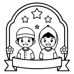 Adorable Muslim Children Illustration Festive Design