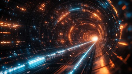 Fototapeta premium Futuristic Hyper Tunnel: Digital Lightspeed Journey