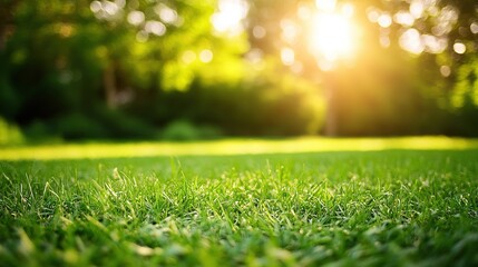 Fototapeta premium Fresh Green Grassy Field Background: Open Natural Space for Text and Graphic Design with Vibrant Grass Texture
