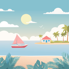 Fototapeta premium Summer sea tropical view holidays vector illustration