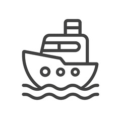 Obraz premium Line art illustration of a ship sailing on waves 
