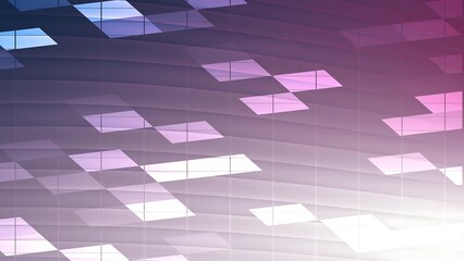 Abstract gradient background with geometric shapes and grid pattern in shades of purple, pink, and...