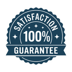 A Blue Vector Badge Design Featuring 100 Percent Satisfaction Guarantee with Stars on a White Background for Marketing and Promotion
