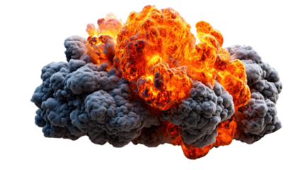 Explosion of energy: A photorealistic, dynamic image showcasing a massive explosion, featuring vibrant orange flames and billowing dark smoke, a powerful depiction of destruction and chaos.