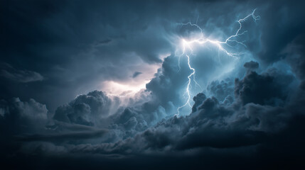 Obraz premium Dramatic Lightning Storm in Dark Thunderclouds at Night 