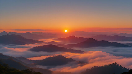 Obraz premium Serene Sunset View Across Mountain Ridges