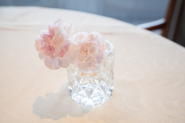 グラスに生けたカーネーション