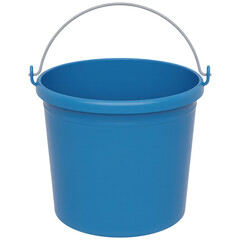 Vibrant Blue Plastic Bucket with Silver Handle on Transparent Backdrop for Cleaning and Storage Needs in Home and Garden