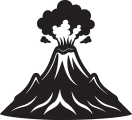 volcano eruption with lava silhouette, black and white silhouette, vector and illustration © 69creativedesigner