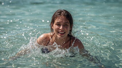 Woman splashing in water
