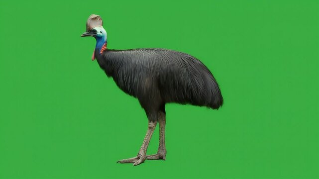 Cassowary on Green Screen: Exotic Bird Portrait