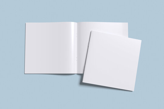 Square magazine or brochure with blue background color for mockup template