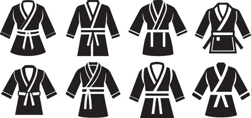 set of judo uniform silhouette, black and white silhouette, vector and illustration