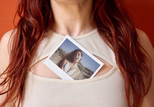 Mockup of Polaroid on a anonymous woman's Chest