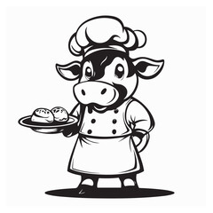 Cute Cow Chef Serving Food Image Vector isolated on white background