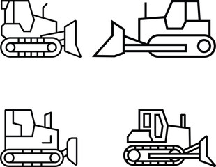Minimalist Bulldozer Icon Set Featuring Four Stylized Industrial Designs